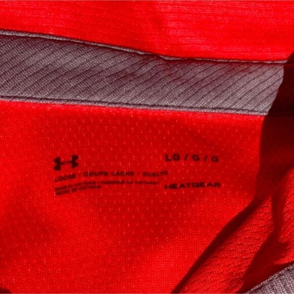 UNDER ARMOUR SOLID RED PARTIAL BUTTON COLLARED POLO STYLE HEATGEAR SHIRT LARGE - Picture 4 of 9